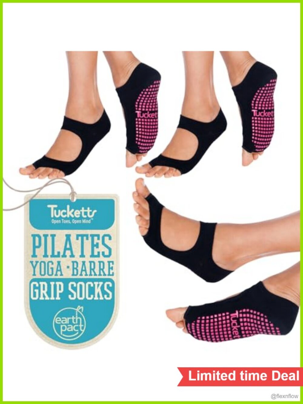 Open-Toe Non-Slip Grip Socks for Barre & Yoga - Toe Socks, 70% Cotton